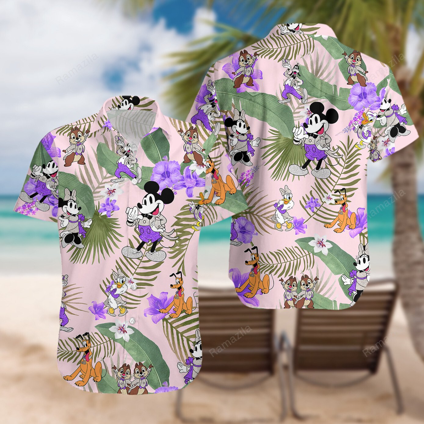 mickey mouse and pluto purple hawaiian shirt 6279 Q8GdF