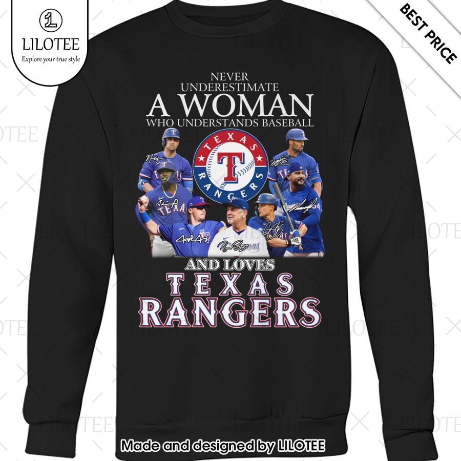 never underestimate a woman who loves texas rangers shirt 2 642