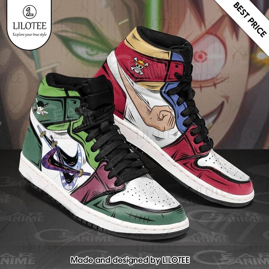one piece zoro and luffy air jordan high top shoes 2 566