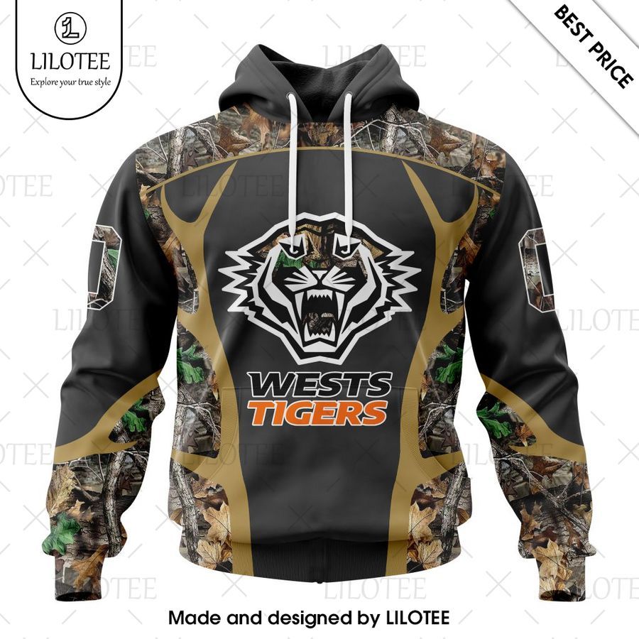 personalized nrl wests tigers special camo hunting hoodie 1 835