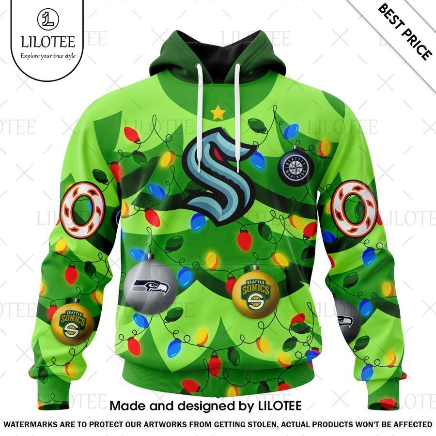 seattle kraken christmass tree color and citys sport teams custom hoodie 1 508