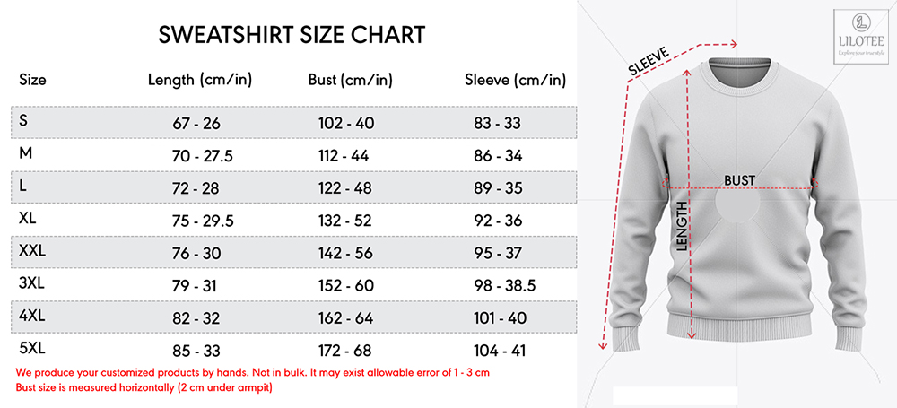 Sweatshirt Size Chart Lilotee