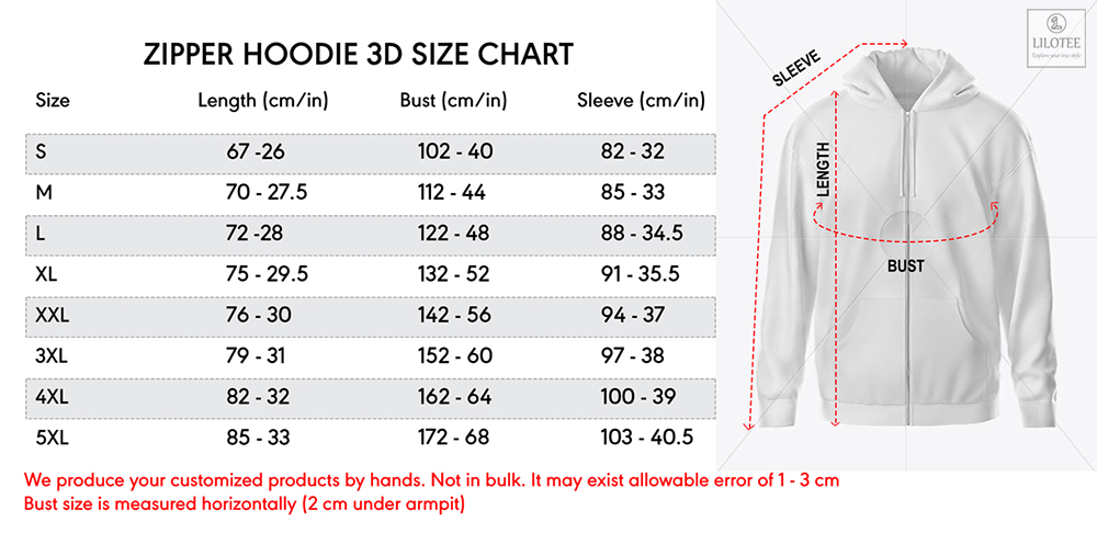 Zip Hoodie Size Chart Lilotee