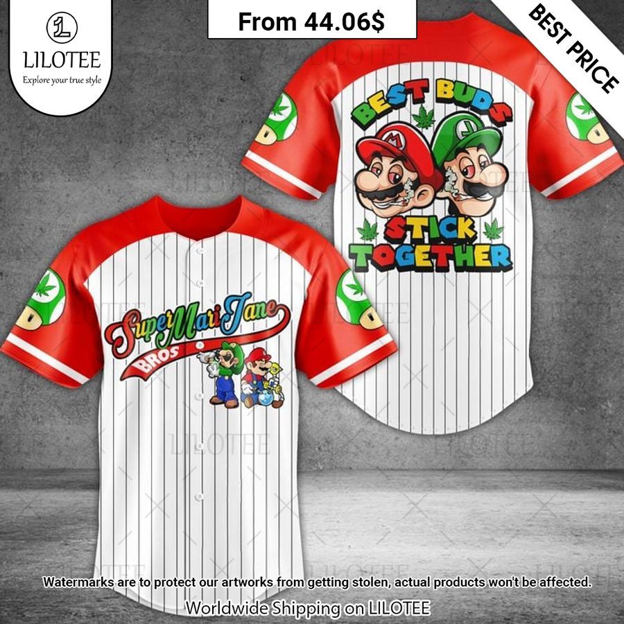 Best Buds Stick Together Super mario weed Baseball Jersey Sizzling