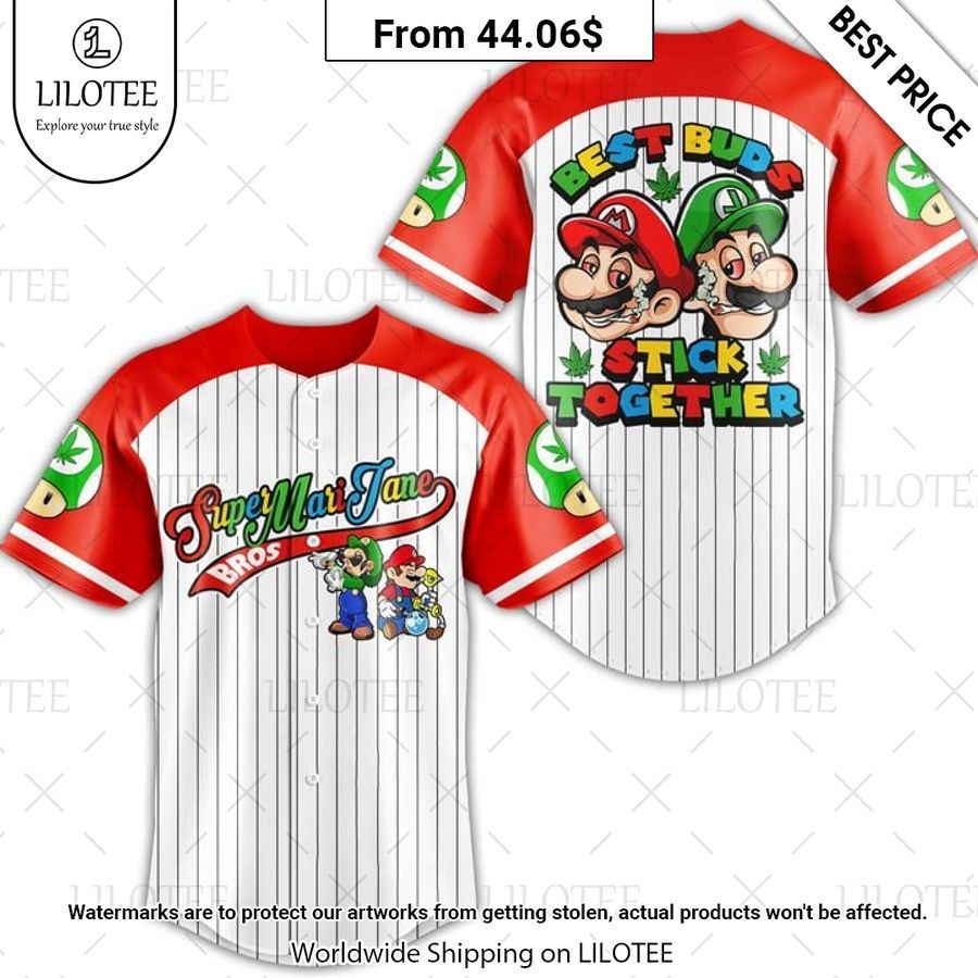 Best Buds Stick Together Super mario weed Baseball Jersey Coolosm