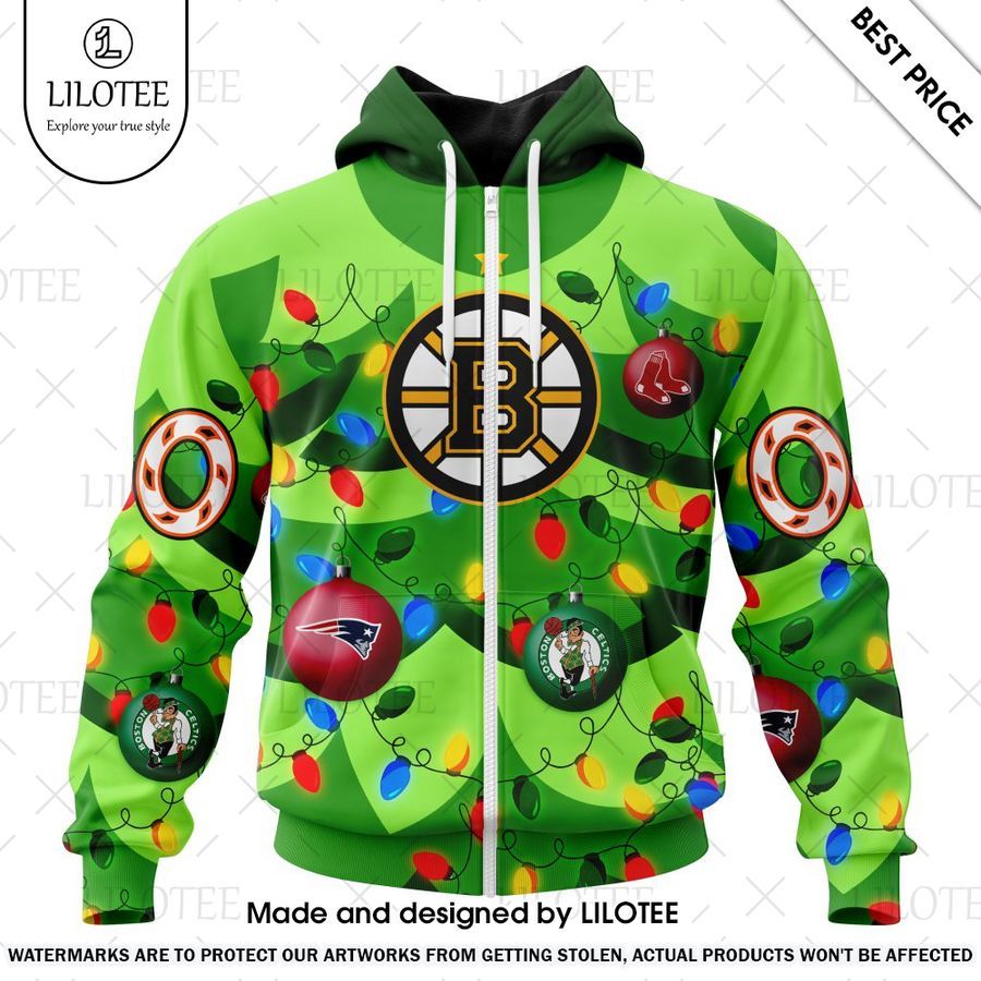 boston bruins with with christmass tree color and citys sport teams custom shirt 2 27