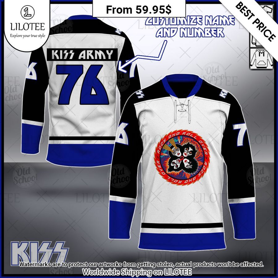 KISS Rock and Roll Over White Custom Hockey Jersey You look lazy