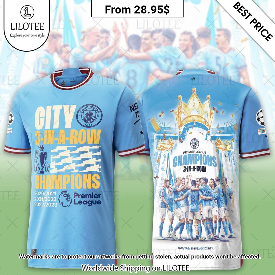 Manchester City 22 23 Premier League Champions Blue T Shirt Rocking picture