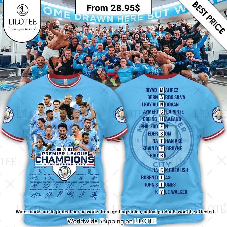 Manchester City Premier League Champions 22 23 Signs T Shirt Stand easy bro