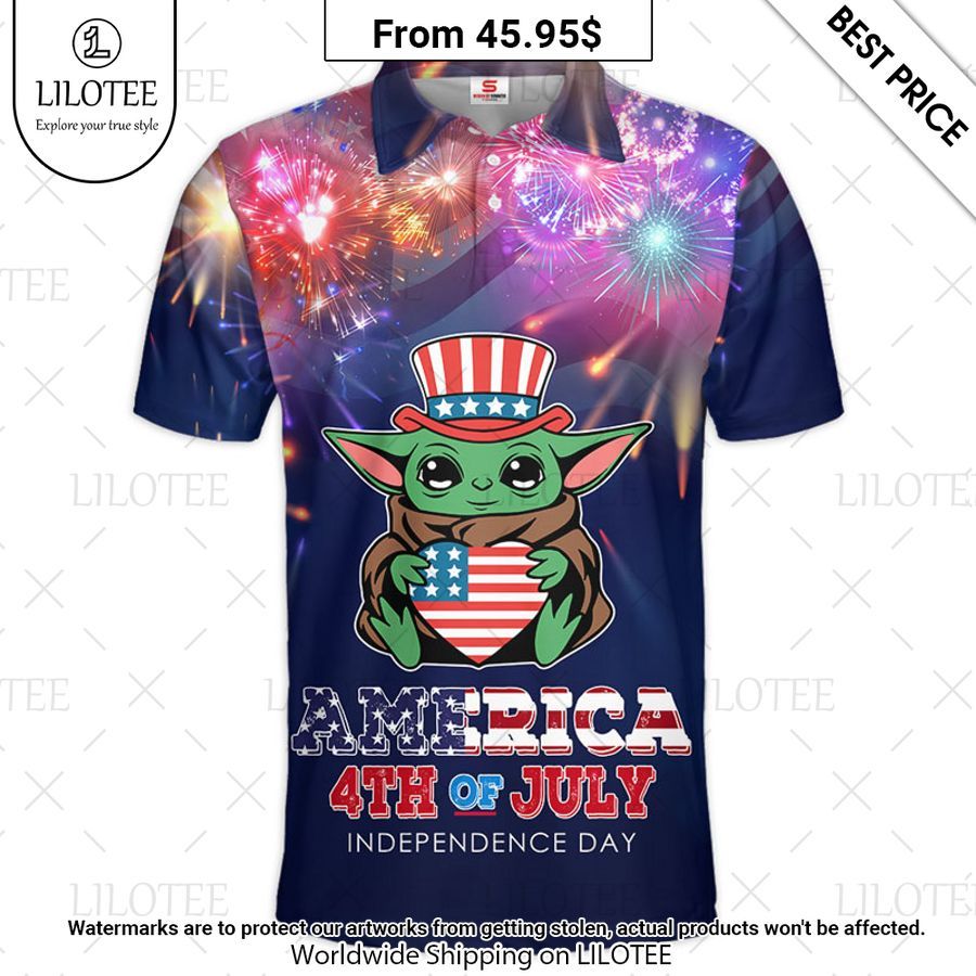 Star Wars Baby Yoda America 4th Of July Independence Day Polo Shirt Heroine